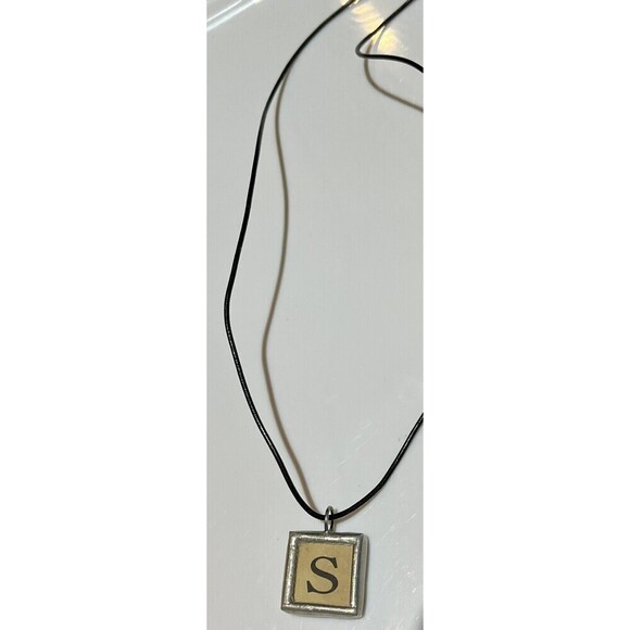 Vintage Silver Tone "S" Initial Country Charm With Faux Leather Necklace - Picture 1 of 6